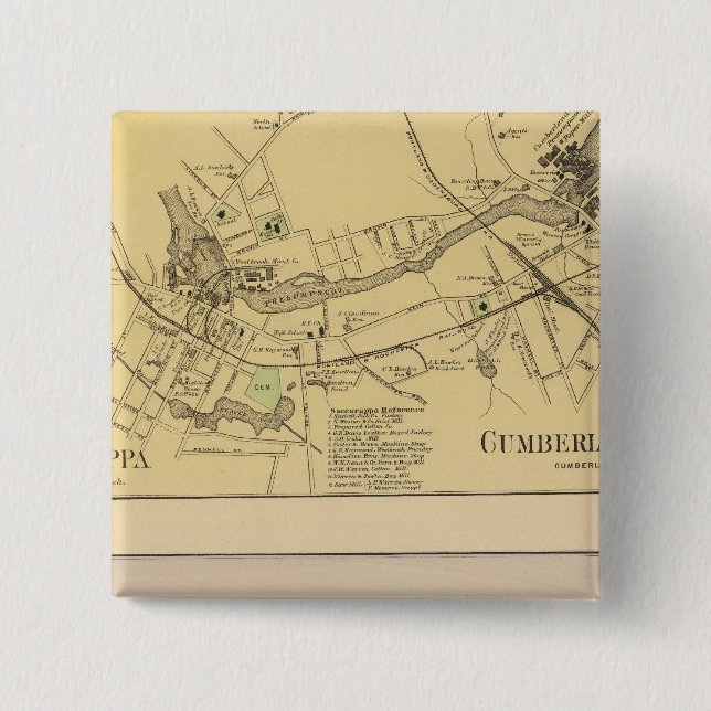 Saccarappa, Cumberland Mills, Washburn Village map Pinback Button (Front)