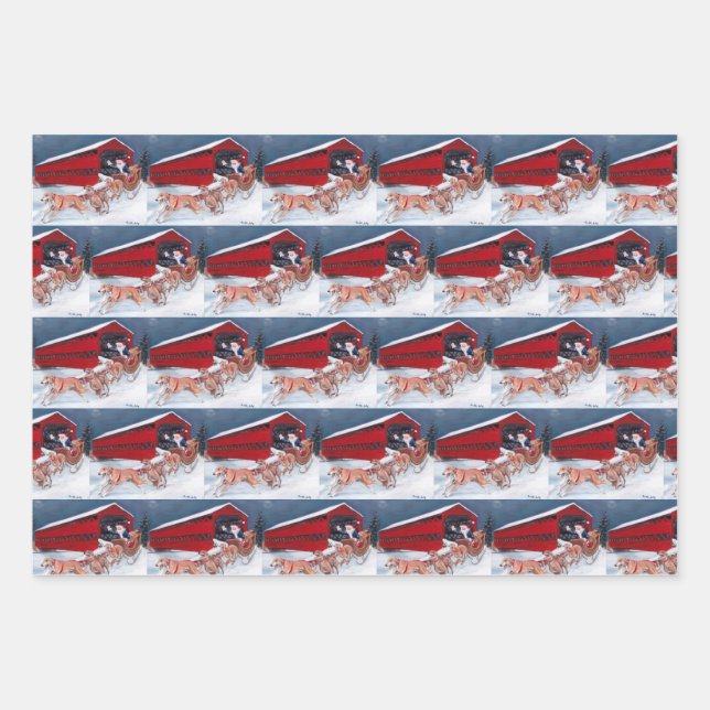 Sachs Bridge/Greyhounds with Santa Christmas Wrap Wrapping Paper Sheets (Front)