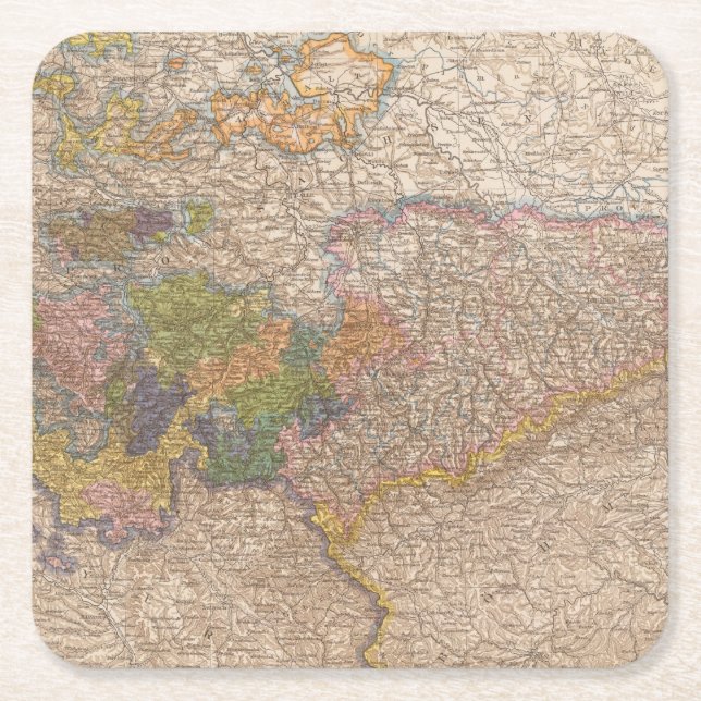 Sachsen, Thuringische Staaten Atlas Map Square Paper Coaster (Front)