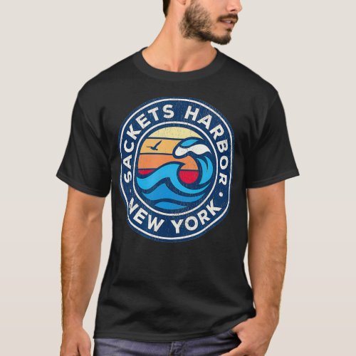 Sackets Harbor New York NY Vintage Nautical Waves  T_Shirt