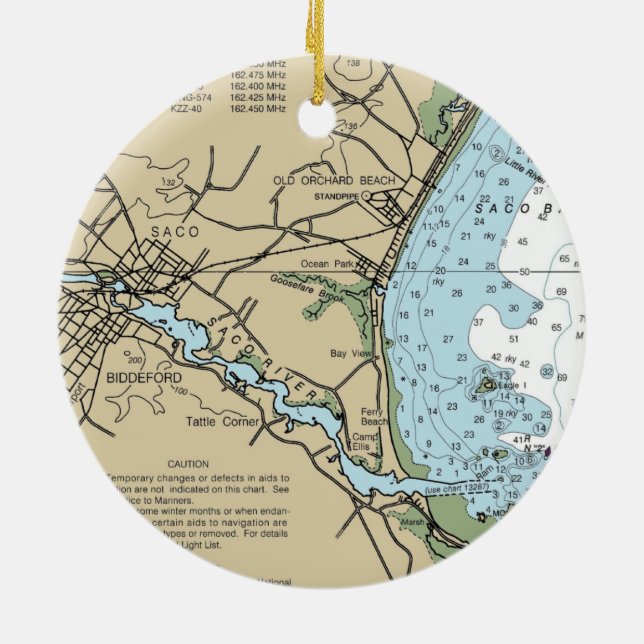 Saco Maine Nautical Chart Ceramic Ornament (Back)