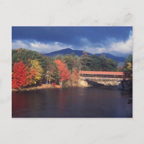 Saco River Covered Bridge Autumn Storm Postcard