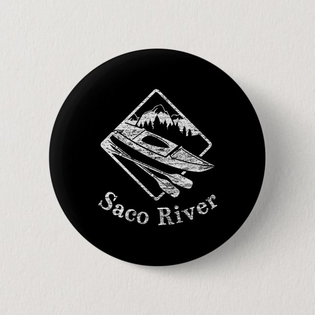 Saco River Kayak Kayaking Boating Rapids Canoe Pad Button (Front)