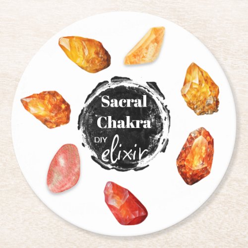  Sacral Chakra Elixir AP64 Orange Emoto Round Paper Coaster