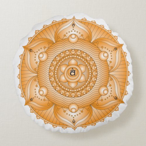 Sacral Chakra Orange Mandala Round Pillow