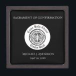Sacrament Confirmation B&W Dove Elegant Gift Box<br><div class="desc">This personalized traditional Sacrament of Confirmation keepsake jewelry box displays the Holy Ghost in the form of a dove with the words Come Holy Ghost, Creator Blest. All texts, fonts, and colors may be modified. It would be a perfect keepsake to store all the small gifts and mementos of that...</div>