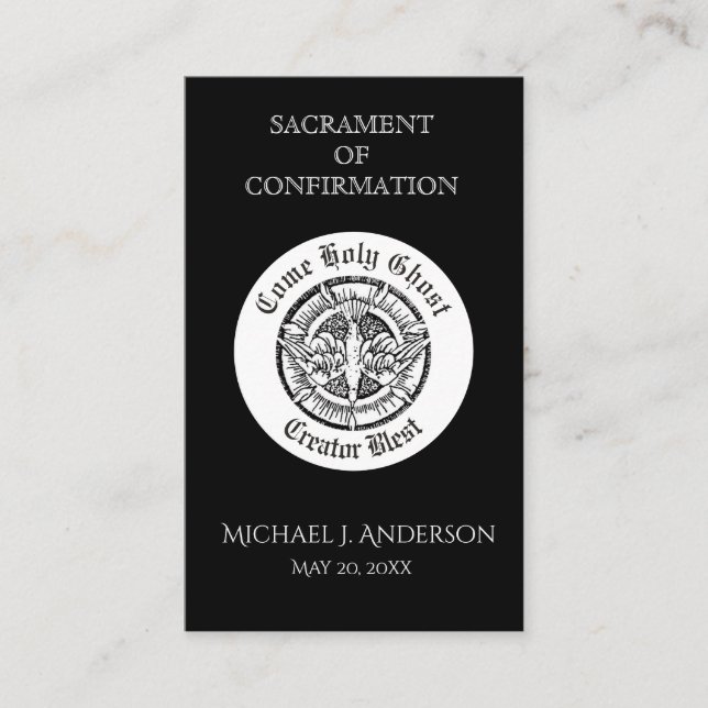 Sacrament Confirmation B&W Dove Elegant Holy Card (Front)