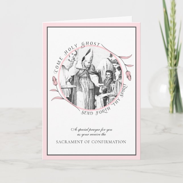 Sacrament Confirmation Bishop Blessing Girl Child Holiday Card (Front)