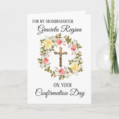Sacrament Confirmation Crucifix Floral Wreath Holiday Card