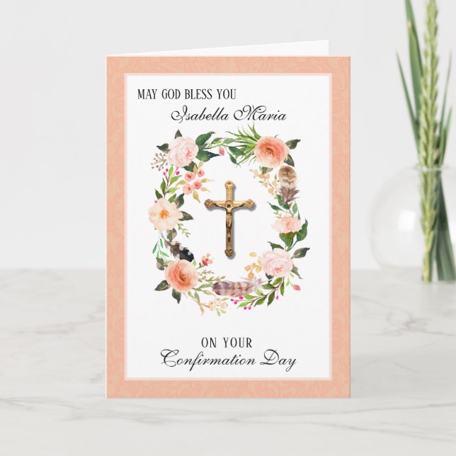Sacrament Confirmation Religious Floral Wreath Holiday Card (Front)