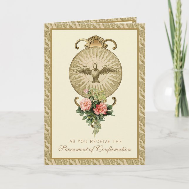 Sacrament Confirmation Religious Peach Roses Holid Holiday Card (Front)
