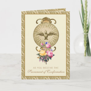 Sacrament Confirmation Religious Prayer Gold Roses Holiday Card