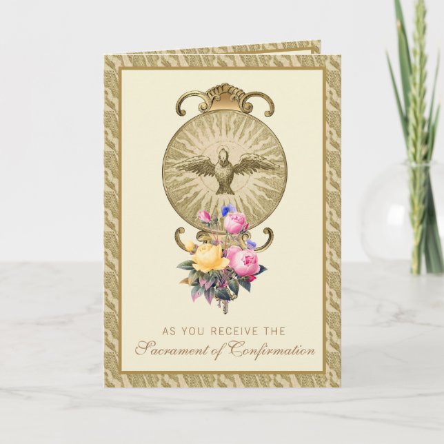 Sacrament Confirmation Religious Prayer Gold Roses Holiday Card (Front)