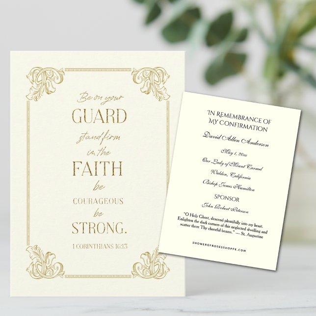 Sacrament Confirmation Scripture Gold Holy Card -- (Easy to personalize Sacrament of Confirmation Commemorative prayer cards. )