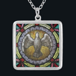 Sacrament Confirmation Stained Glass Holy Spirit Silver Plated Necklace<br><div class="desc">This image is a beautiful stained glass window of the Holy Ghost | Holy Spirit in the shape of a dove.</div>