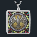 Sacrament Confirmation Stained Glass Holy Spirit Silver Plated Necklace<br><div class="desc">This image is a beautiful stained glass window of the Holy Ghost | Holy Spirit in the shape of a dove.</div>