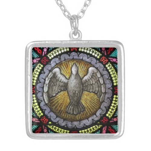 Sacrament Confirmation Stained Glass Holy Spirit Silver Plated Necklace