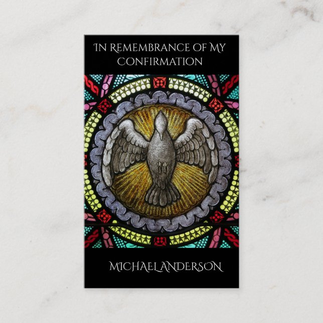 Sacrament Confirmation Stained Glass Window Dove Business Card (Front)