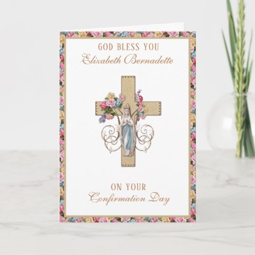 Sacrament Confirmation Virgin Mary Floral Holiday Card