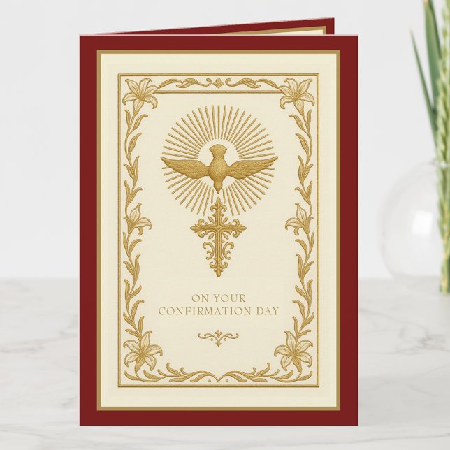 Sacrament of Confirmation Religious Gold and Red  Holiday Card (Creator Uploaded)
