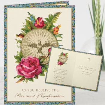 Sacrament Of Confirmation Religious Pink Roses Holiday Card by ShowerOfRoses at Zazzle