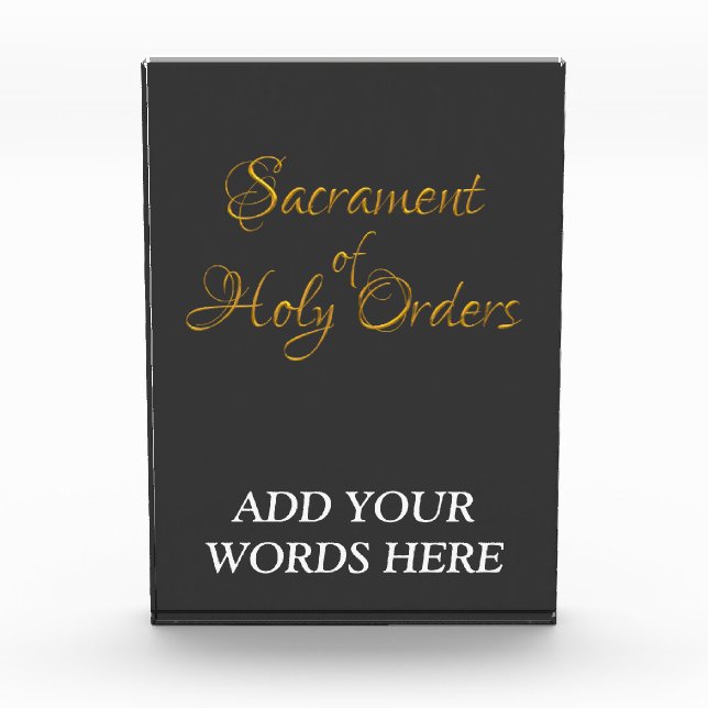 Sacrament of Holy Orders Golden 3D Look Acrylic Award (Front)