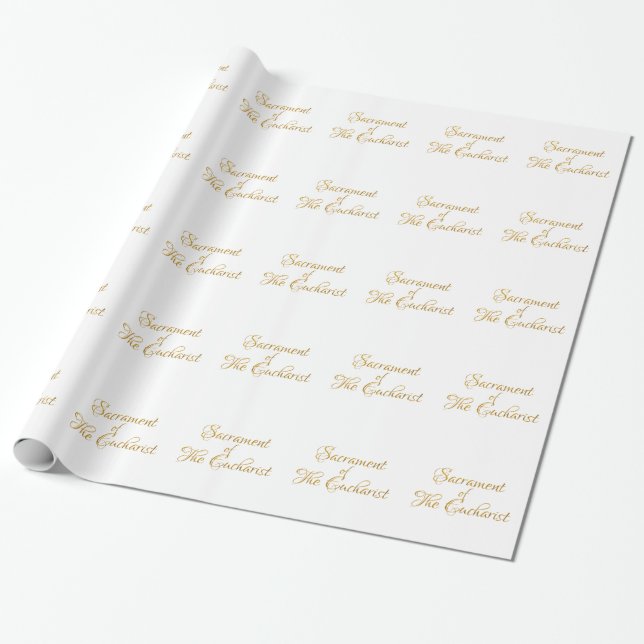 Sacrament of The Eucharist Golden 3D Look Wrapping Paper (Unrolled)