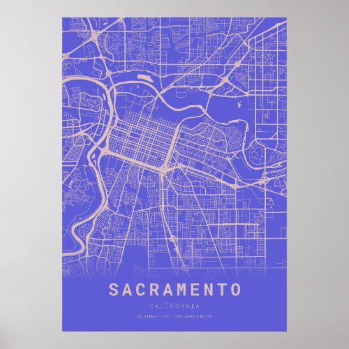 Sacramento Blue City Map Poster