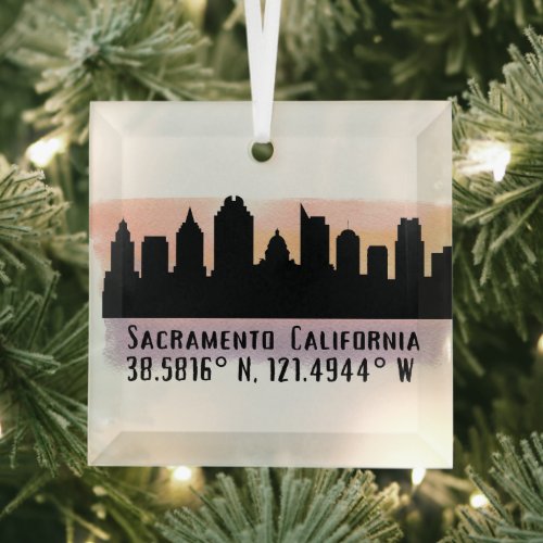Sacramento CA City Skyline Glass Ornament