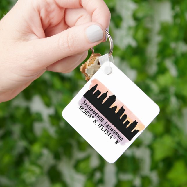 Sacramento CA City Skyline   Keychain (Hand)