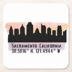 Sacramento CA City Skyline Square Paper Coaster
