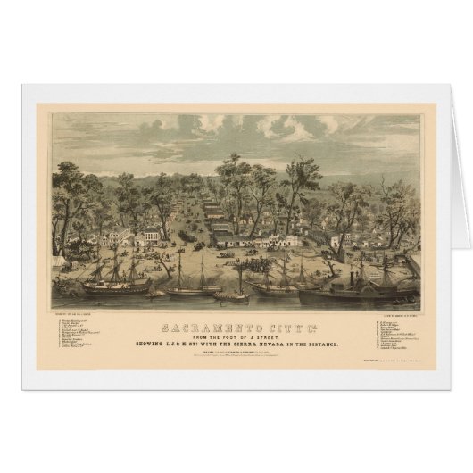 Sacramento, CA Panoramic Map - 1850 Cards (Front Horizontal)