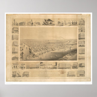 Sacramento, CA. Panoramic Map 1857 (0066A) Poster