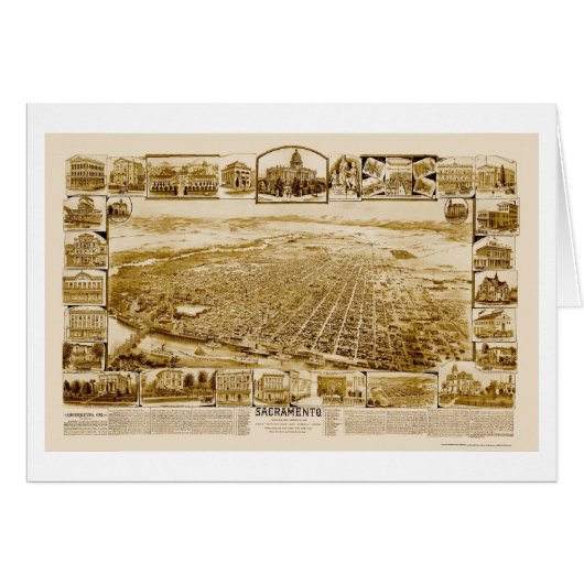 Sacramento, CA Panoramic Map - 1890's Cards (Front Horizontal)