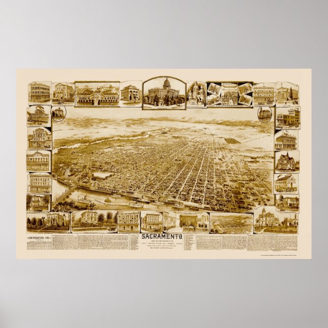 Sacramento, CA Panoramic Map - 1890's Poster (Front)