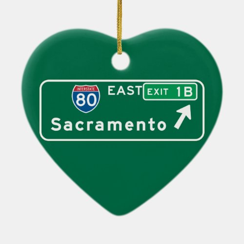 Sacramento CA Road Sign Ceramic Ornament