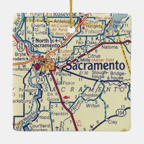 Sacramento CA Vintage Map Ceramic Ornament
