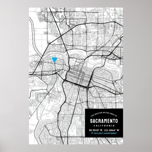 Sacramento Cali City Map  Mark Your Location  Poster