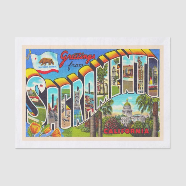 Sacramento California CA Large Letter Postcard Tissue Paper (Front)
