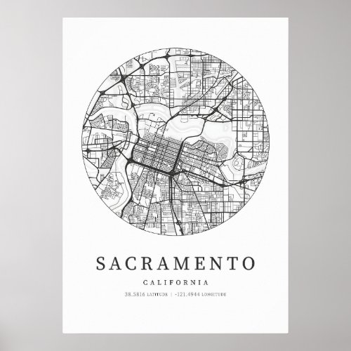Sacramento California City Map Poster