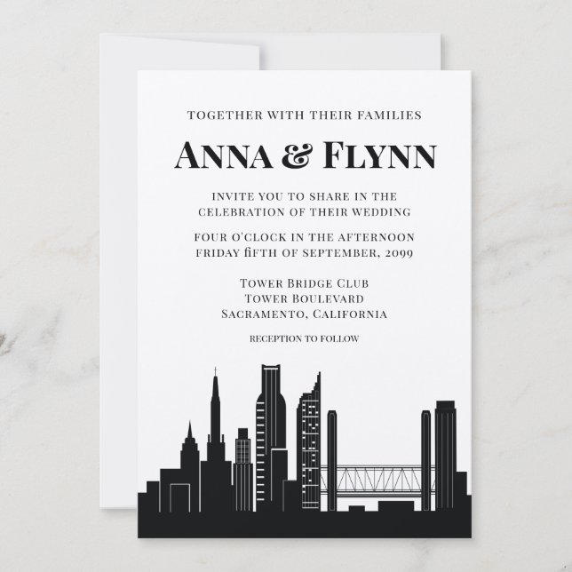 Sacramento California City Skyline Wedding Invitation (Front)