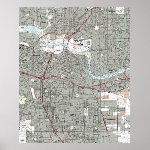 Sacramento California Map 1992 Poster