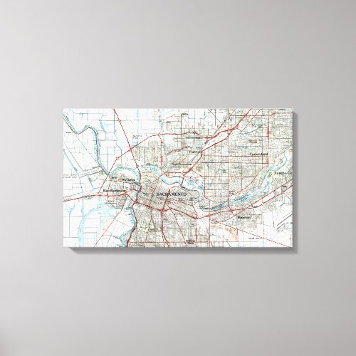 Sacramento California Map 1994 Canvas Print