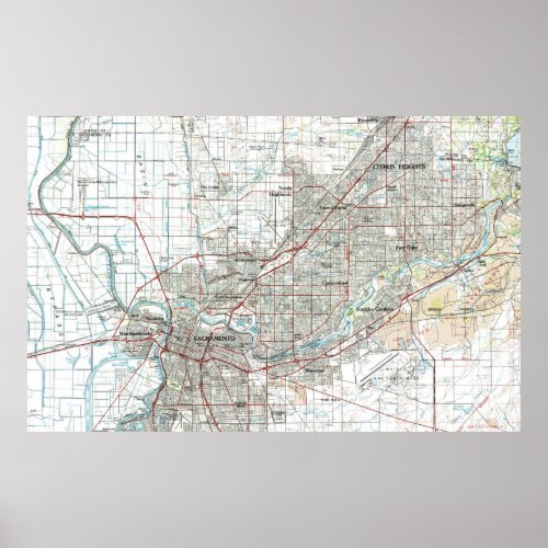 Sacramento California Map 1994 Poster