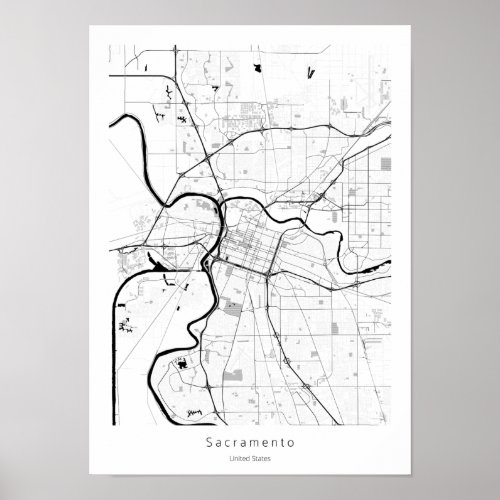 Sacramento California Modern Minimal Street Map Poster