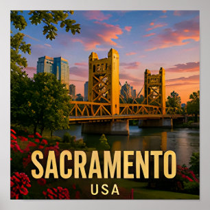 Sacramento California Riverfront Bridge Travel Gif Poster