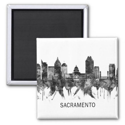 Sacramento California Skyline BW Magnet
