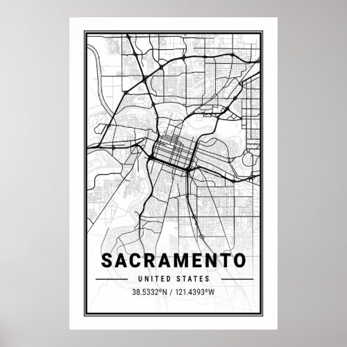 Sacramento California USA City Travel City Map Poster