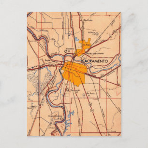 Sacramento California Vintage Map Postcard