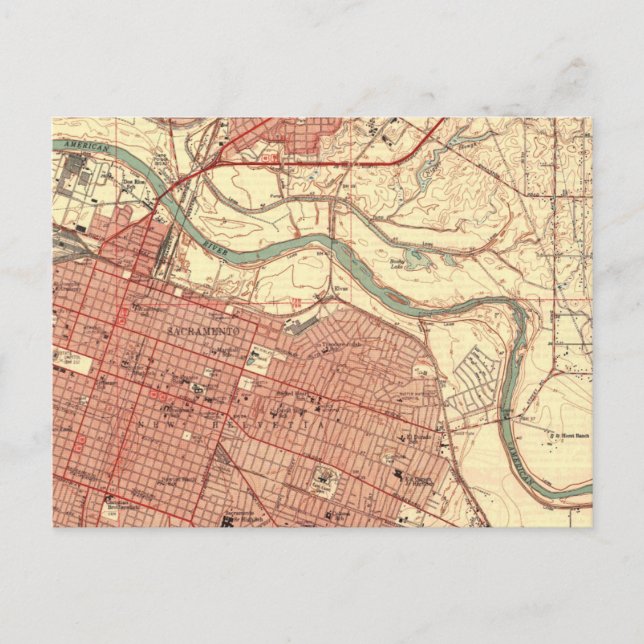 Sacramento California Vintage Map  Postcard (Front)